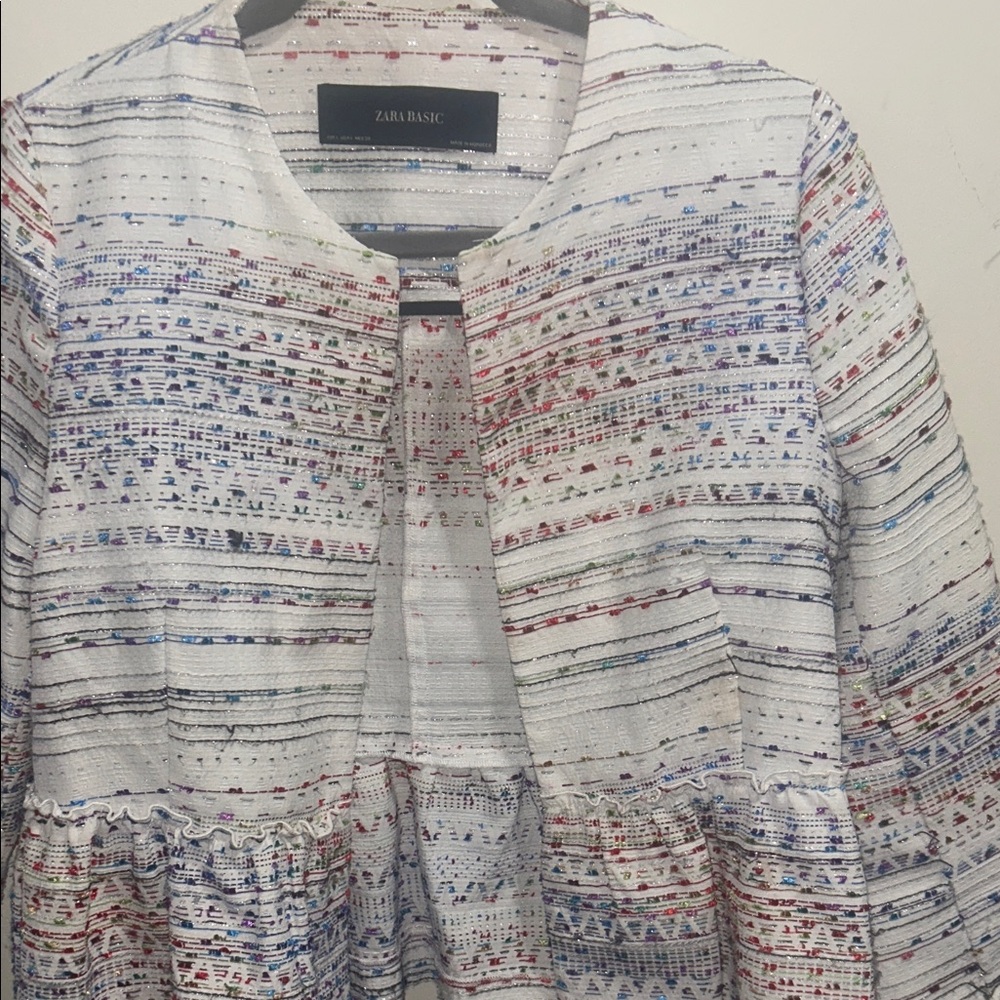 Zara White and Blue Patterned Blazer - Picture 6 of 11